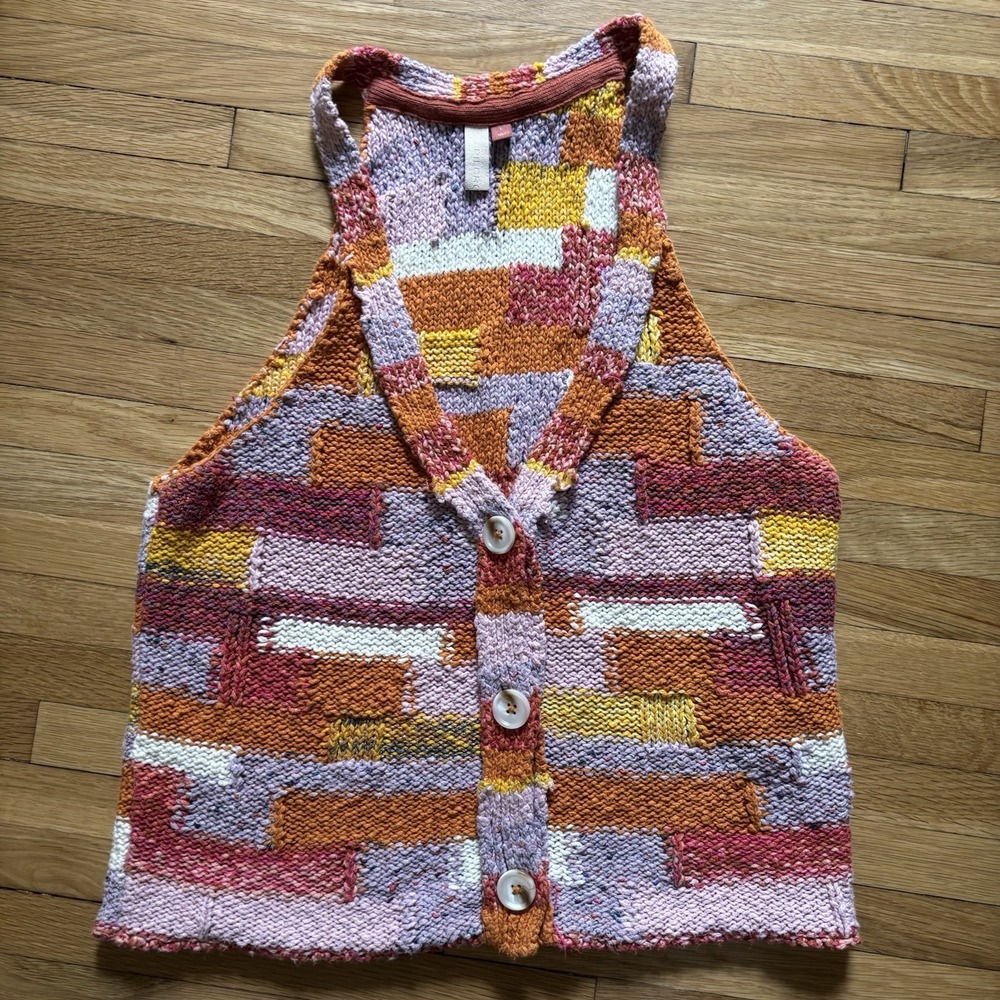 Anthropologie Pilcro Knit Sweater Vest Womens Large Patchwork Button Up Boho - Picture 5 of 10